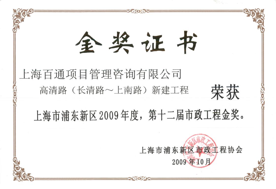 2009年度市政工程金奖-高清路（长清路-上南路）新建工程