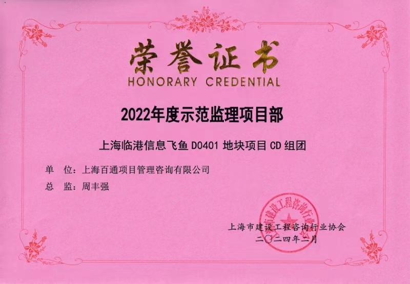 2022年度示范监理项目部-上海临港信息飞鱼D0401地块项目CD组团