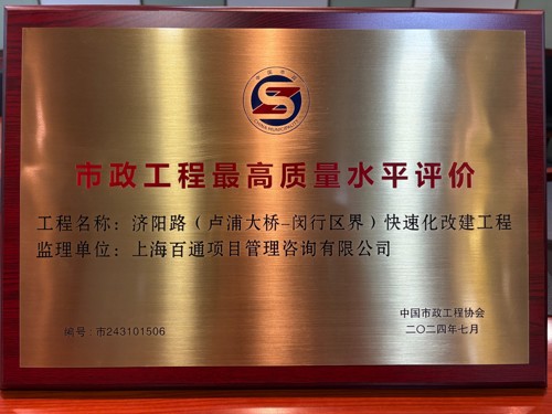 市政工程最高质量水平评价-济阳路（卢浦大桥-闵行区界）快速化改建工程
