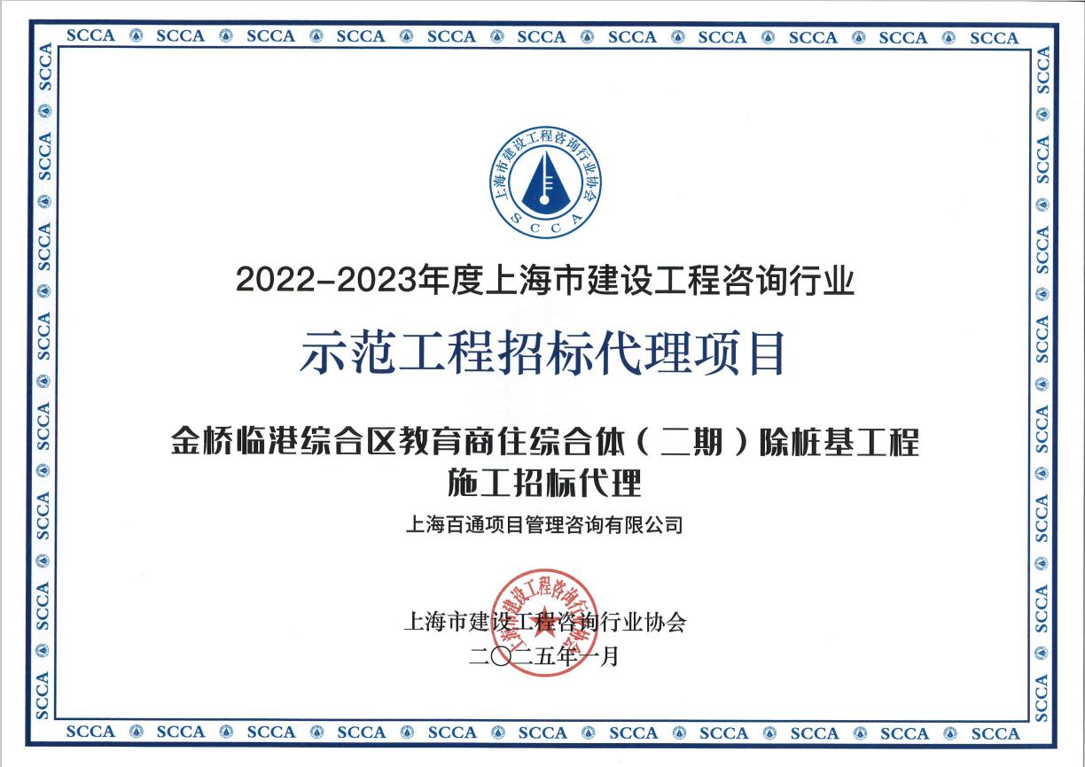 2022-2023年度示范工程招标代理项目《金桥临港综合区教育商住综合体（二期）除桩基工程施工招标代理》